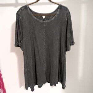 Washed Charcoal Oversized Short‑Sleeve Top – Relaxed Fit